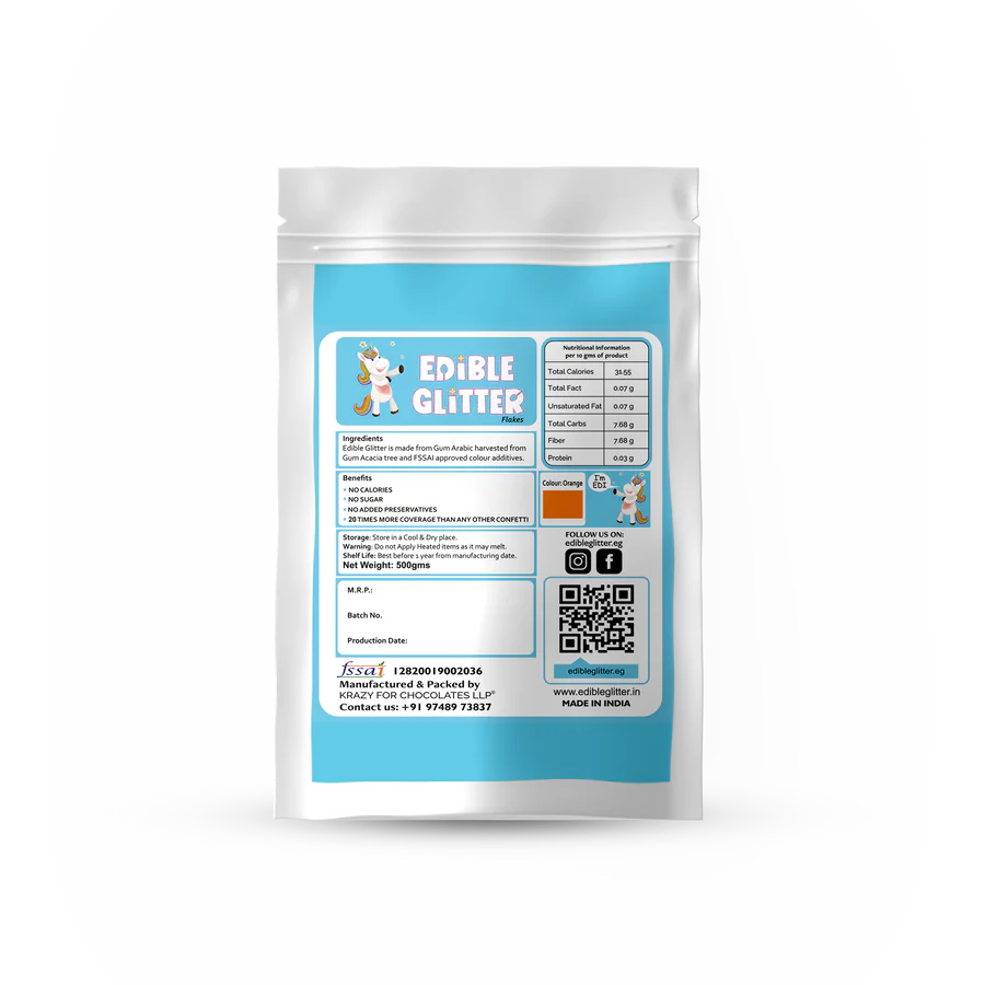Edible Glitter Flakes - Orange (500g)